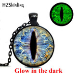 Green Dragon Eyes Glowing Jewelry Pendants Color Dragon Eye Pendant Art Photo Glass Cabochon Necklace Vintage