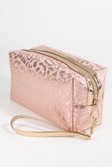 METALLIC LEOPARD PRINT ZIPPER MAKE UP BAG
