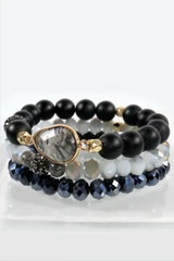 STONE & CRYSTAL BEAD 3 BRACELET SET