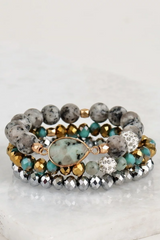 STONE & CRYSTAL BEAD 3 BRACELET SET