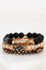 STONE & CRYSTAL BEAD 3 BRACELET SET