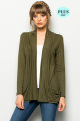 SOLID OPEN FRONT CARDIGAN WITH POCKETS
