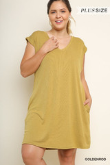 SOLID V-NECK CASUAL DRESS