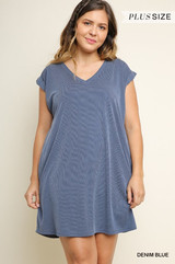 SOLID V-NECK CASUAL DRESS