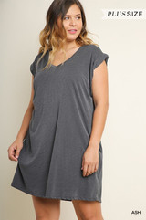 SOLID V-NECK CASUAL DRESS