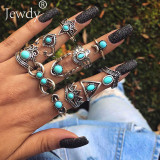 20 Styles Women Bohemian Vintage Crown Wave Flower Heart Lotus Star Leaf Crystal Opal Joint Ring Party Jewelry Silver Rings Set