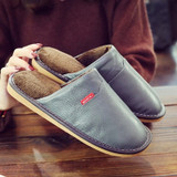 Genuine Leather Couple's Winter Indoor Slippers Cow Leather Anti-Slip Men&Women Home Shoes Fashion Casual Shoes TPR Soles 7color