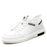 Men's Leather Casual Shoes Classic Fashion Male Lace up Flats Black White Men Flat Heel Sneakers Anti Slippery Flats Shoes