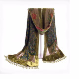 Vintage Peacock 100% Velvet Silk Scarves Chinese Style Women's Beaded Embroidery Shawl Scarf Wrap Long Fringle Pashmina Stole