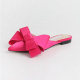 MEIFEINI Women's Korean Silk Satin Pointed Bow Tie Baotou Flat Heel Semi Slippers