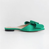 MEIFEINI Women's Korean Silk Satin Pointed Bow Tie Baotou Flat Heel Semi Slippers