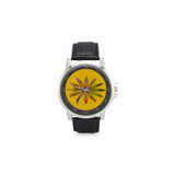 Yellowish Eye Flower Unisex Stainless Steel Leather Strap Watch(Model 202)