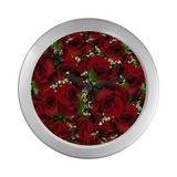 Carmine Roses Silver Color Wall Clock