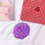 Shell Shape Makeup Mirror Mermaid 2X Magnifying Mirror Portable Makeup Vanity Foldable Laser Pocket Mirror Cosmetic Hand Compact Mirror