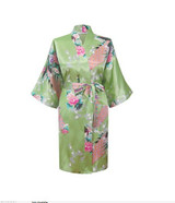 VLENATLNO Silk Satin Wedding Bride Bridesmaid Floral Short Kimono Night Bath Gown Robe