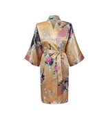 VLENATLNO Silk Satin Wedding Bride Bridesmaid Floral Short Kimono Night Bath Gown Robe