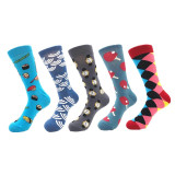 CURRADA 5pairs Men's Combed Cotton Colorful Funny Socks Long Compression