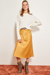 Miss Zut Mink Mustard Silk Satin High-waist Women Knee-length Skirt Chic Style