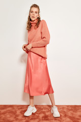 Miss Zut Mink Mustard Silk Satin High-waist Women Knee-length Skirt Chic Style