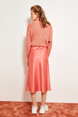 Miss Zut Mink Mustard Silk Satin High-waist Women Knee-length Skirt Chic Style