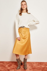 Miss Zut Mink Mustard Silk Satin High-waist Women Knee-length Skirt Chic Style