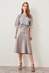 Miss Zut Mink Mustard Silk Satin High-waist Women Knee-length Skirt Chic Style