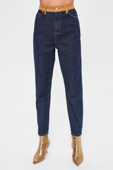 Miss Zut Blue Waist Detailed High Bel Mom Jeans