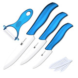 Ceramic knife 3" paring 4" utility 5" slicing knife with one blue handle + white balde peeler cooking tools kitchen knives set