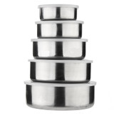 Mayitr 5pcs/set Stainless Steel Mixing Bowls  Crisper Food Container 5 Bowls with 5 Lids For Kitchen Tools