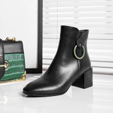 New Women's Genuine Leather Shoes Heels Block Women Zip Ankle Boots Soft Rubber Boots Winter Female Chelsea Boots Fashion