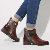 Retro Flower Boots Pattern Stitching Ladies Shoes Genuine Leather Elastic Band Zipper Ankle Boots Boots Women Shoes