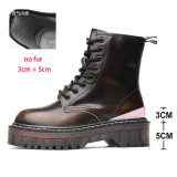 Motorcycle Platform Boots Women Wedge Shoes Autumn Winter Fur Fashion Round Toe Lace-up Genuine Leather Boots Ladies Shoes