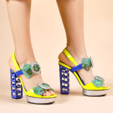 Summer Shoes Women Rhinestone Sandals High Heels Metallic Wedges fretwor Heels Platform Sandals Wedges Shoes For Women