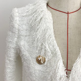 HIGH QUALITY Newest 2020 Fall Winter Designer Jacket Women's Lion Buttons Tassel Tweed Fringed Jacket Coat