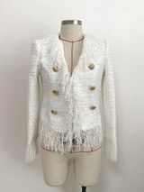 HIGH QUALITY Newest 2020 Fall Winter Designer Jacket Women's Lion Buttons Tassel Tweed Fringed Jacket Coat