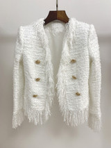 HIGH QUALITY Newest 2020 Fall Winter Designer Jacket Women's Lion Buttons Tassel Tweed Fringed Jacket Coat