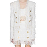 HIGH QUALITY Newest 2020 Fall Winter Designer Jacket Women's Lion Buttons Tassel Tweed Fringed Jacket Coat