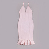 Summer Bandage Dress Women Celebrity Party Spaghetti Strap V-Neck Sexy Night Club Midi Mermaid Bodycon Vestido