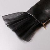Patchwork Mesh PU Leather Women's Jackets V Neck Puff Long Sleeve High Waist Slim Bow Coat Female Fashion Tide