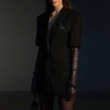 Summer Solid Blazer For Women Long Sleeve Diamond Patchwork Long Elegant Coat Female Fashion Clothing
