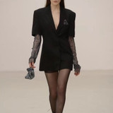 Summer Solid Blazer For Women Long Sleeve Diamond Patchwork Long Elegant Coat Female Fashion Clothing