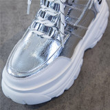 Women's Chunky Sneakers Fashion Brand Women Platform Sneaker Comfort  Casual Woman Dad Shoes Ladies Footwear Silver
