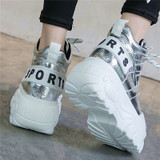 Women's Chunky Sneakers Fashion Brand Women Platform Sneaker Comfort  Casual Woman Dad Shoes Ladies Footwear Silver