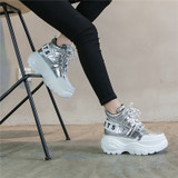Women's Chunky Sneakers Fashion Brand Women Platform Sneaker Comfort  Casual Woman Dad Shoes Ladies Footwear Silver