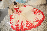 luxury sexy evening dress gowns vestidos de festa longo vestido longo de festa para casamento avondjurk red lace flowers