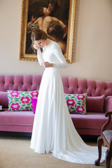 Real Photo Simple Long Sleeve Plain Satin Wedding Dress Bridal Gown Bride Custom Made