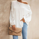 O-Neck Elegant Embroidery Floral Hollow Out Blouse Shirt Women Lantern Sleeve Tops Spring Summer Casual Loose Blusas Plus Size