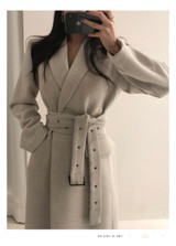 High qulity Woman Coats Winter Wool Long Coat With belt Office Lady Fashion lace Up Coats Outerwear