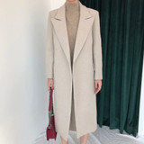 Woman Coats Winter Wool Long Coat With belt Office Lady Fashion lace Up Coats Outerwear