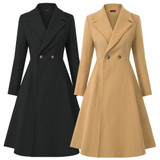 Women's Wool Blends Trench Coat long Overcoat Long Sleeve Lapel Collar buttons pockets solid color warm elegant slim outwear top
